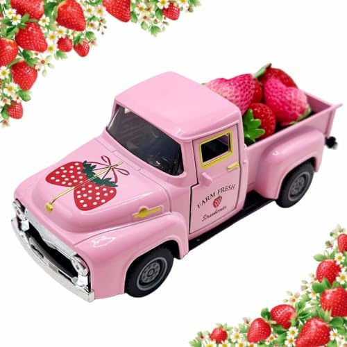5.7In Pink Strawberry Vintage Truck with 6 Resin Strawberries by YIPRONS