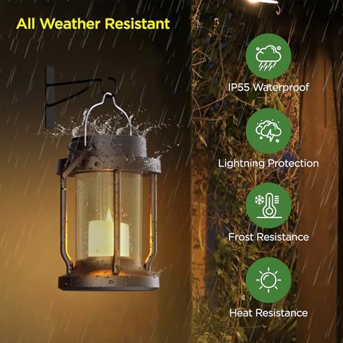 Solar Lantern Outdoor & Indoor Use – Hanging Solar Lights with Realistic Flickering Flameless Candle, Weatherproof for Gardens, Patios, Trees, and Lawns (Black + Gray, 1 Pack) - Image 3