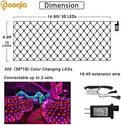 Pooqla Orange and Purple Halloween Net Lights Outdoor, 15x 5ft Green Wire - Image 4