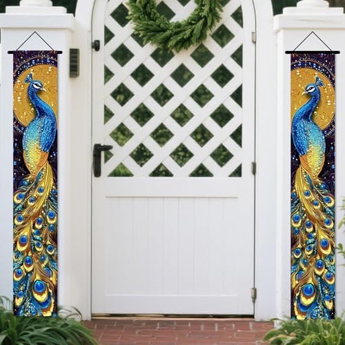 Nuxovilar Peacock Design Porch Banners Set 12x70 Inches Polyester by Nuxovilar