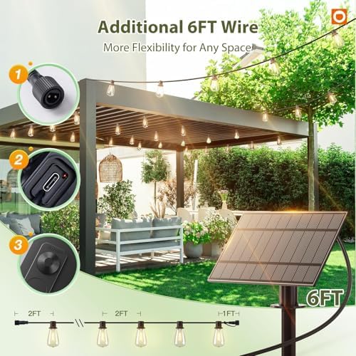 addlon 54(48+6)FT Solar String Lights Waterproof, with Remote& USB 24+2 LED - Image 6