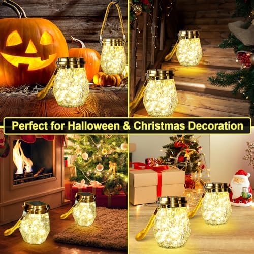 Solar Lantern Outdoor, 2 Pack Hanging Solar Lights Outdoor Waterproof, Upgraded 60 LED Lanterns Decorative Outdoor Garden Decor for Yard Pathway Patio Christmas Halloween, Warm White, ‎LD01 - Image 5