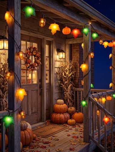 8.5FT 10LED Pumpkin Maple Leaf Acorn Fall String Lights Decorations Plug in - Image 5