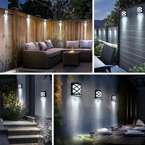GIGALUMI 8 Pack Solar Fence Light Cold White Porch Solar Powered Decor Outdoor Waterproof Wall Fence Lights for Garden, Yard, Patio, Front Door, Garage - Image 3