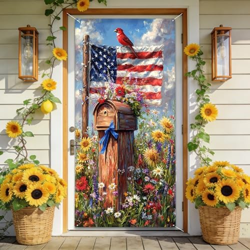 Patriotic Welcome Door Cover, 70.86" X 35.43" Door Banner by seewan