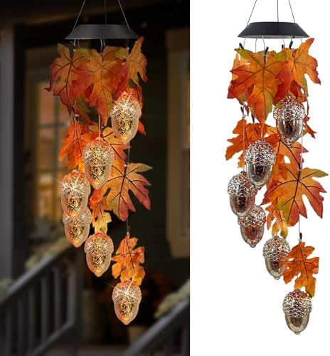 Solar Acorns Wind Chimes for Outside,Oak Leaves Danglers Mobile Lights by HomeGardenDecorations