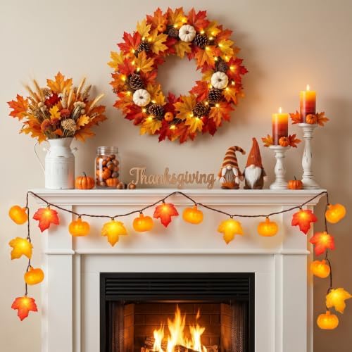 20 LED Fall Thanksgiving Decor Orange Maple Leaf & Pumpkins String Lights, 12Ft Fall String Lights Plug in, Outdoor Indoor Fall Decorations for Home Porch Fireplace Harvest Party Thanksgiving Decor - Image 2