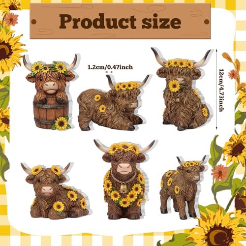 Tradder 6 Pcs Sunflower Highland Cow Table Decorations - Image 2