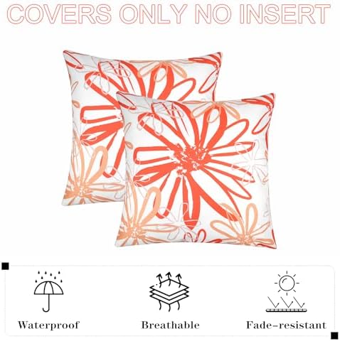Pyonic Outdoor Waterproof Pillow Covers Pack of 2 Dahlia Water Resistant Decorative Outdoor Pillow Covers 18x18 inch Square Patio Pillows for Funiture Garden,Orange - Image 4
