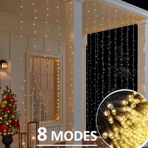 Solhice LED Curtain Lights Outdoor 12ft x10ft, 360 LED Plug in Hanging String Lights Indoor Bedroom, Twinkle Light Backdrop for Outside Wedding Decor, Warm White (Not Connectable) - Image 3
