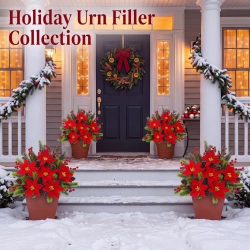 Daifunli 6 Pcs Christmas Poinsettias Artificial Flowers for Outdoors 14'' - Image 4
