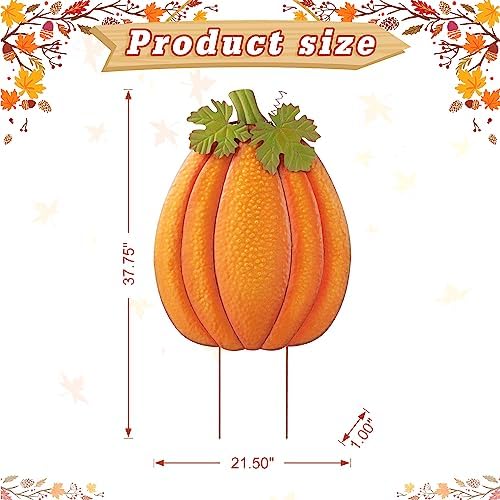 Glitzhome 37.75" H Fall Metal Embossed Pumpkin Yard Stake,Pumpkins Garden Standing Stakes or Hanging Pumpkin Signs for Autumn Harvest Thanksgiving Halloween Lawn Decorations(Three Functions) - Image 2