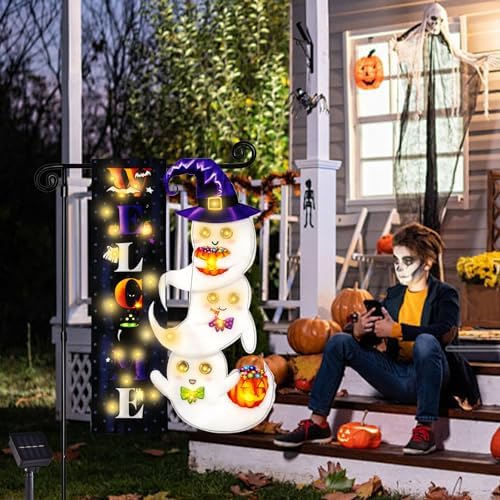 Halloween Lighted Garden Flag, Ghost Yard Decor, 28x40 In - Image 6
