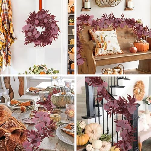 RECUTMS Artificial Silk Eucalyptus Vine Fall Garland with Willow Leaves 2P - Image 6
