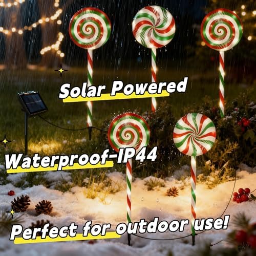Christmas Lollipop Pathway Lights-5 Pack Solar Powered Outdoor Garden Path Lights Xmas Candy Cane Landscape Lighting Solar Waterproof Decorative Lights Decorations Outside Yard - Image 2