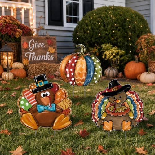 Smile Thanksgiving Yard Signs with Stakes, Turkey Pumpkin Lawn Sign, Corrugated Plastic Waterproof Outdoor Decorations for Yard Garden Porch Party Decor - Image 3