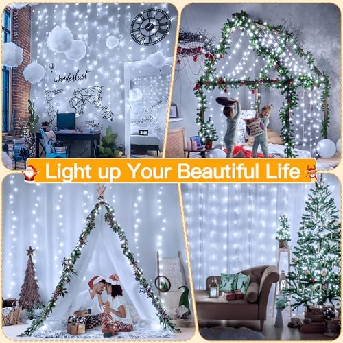 Ollny 300 LED 9.8ftx9.8ft Outdoor Waterproof Christmas Curtain Lights with Remote Timer 8 Modes, USB Powered, Cool White - Image 3