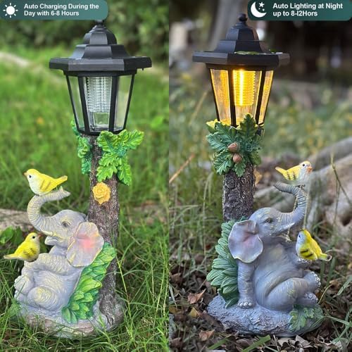 Solar Elephant Garden Statue, Outdoor Garden Sculpture Decoration - Image 4