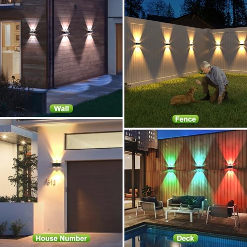 LANSOW Solar Fence Lights Outdoor, 12 Pack Solar Powered Lights Waterproof, 9 Modes Warm/Cool White RGB Up-Down Led Spot Wall Lights Dusk to Dawn Decor for Backyard, Deck, Patio, Pool, Railing(Black) - Image 3