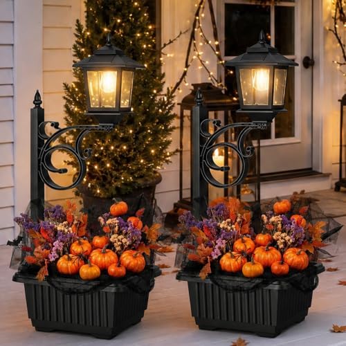PASAMIC 2 Pack Solar Lamp Post with Planter, 2 in 1 Outdoor Solar Planter Light, Waterproof Decorative Solar Lamp Post Light, Wall Mount or Freestanding for Garden, Patio & Porch, Warm White - Image 2