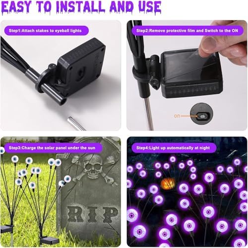 ASMAD Halloween Decorations Outdoor Solar Scary Eyeball Light,10Pack 80LEDs - Image 6