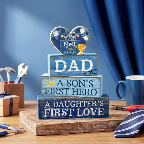 Lineshading 4 Pcs Dad Block Signs Wooden Farmhouse Decor, Father's Day - Image 2