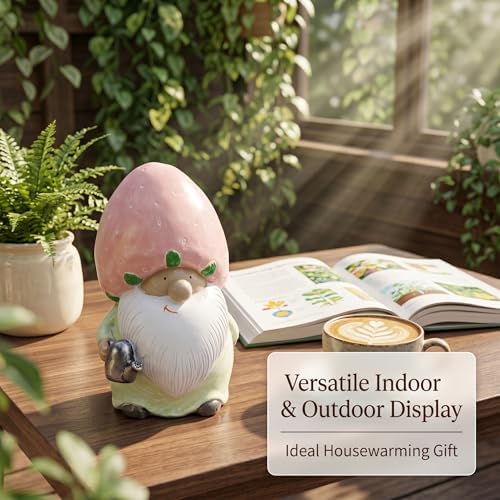 Garden Statues Gnomes Strawberry Gnome Garden Decor Hand Painted Resin Tomte Figurine with Watering Can Farmhouse Spring Summer Tabletop Patio Home Decoration - Image 6