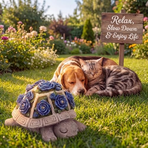 Solar Garden Outdoor Decor Turtle Statue with Dark Blue Roses & 7 LED Lights – Outside Tortoise Decor for Yard Patio Balcony & Backyard - Home House Decoration Art- Gift for Women Mom & Grandma - Image 3