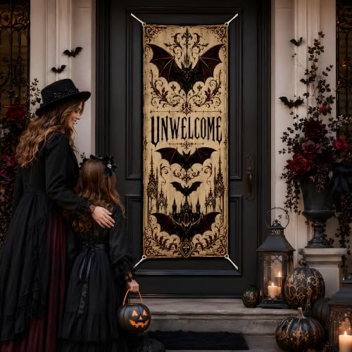 Halloween Decorations - UNWELCOME Gothic Halloween Door Cover - Image 5