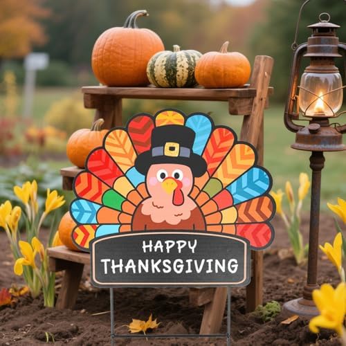 Thanksgiving Decorations Outdoor - Metal Turkey Yard Stakes Happy Thanksgiving Fall Harvest Thanksgiving Yard Stakes Welcome Sign for Garden Patio Lawn Yard Fall Autumn Outdoor Decor 23.62×13.78 Inch - Image 5