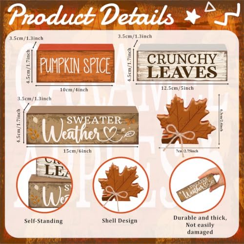 Moucuny 4 Pcs Fall Wooden Tiered Tray Decor Rustic Farmhouse Signs - Image 3