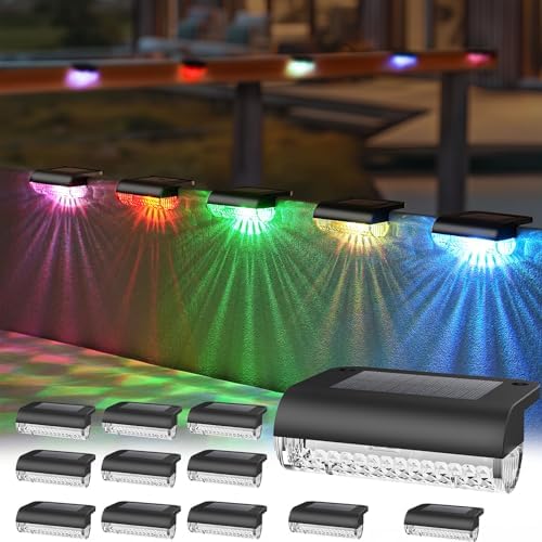 Herzila 12 Pack Solar Deck Lights Outdoor Color Changing Led Solar Fence Lights Step Waterproof for Stairs, Step, Fence, Yard, Patio, Balcony and Pool by Herzila
