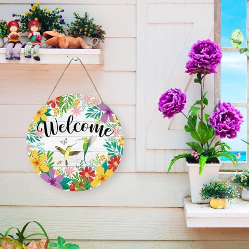 Welcome Spring Sign for Front Door, Seasonal Hanging Decorations, Welcome Hanging Sign with Hummingbirds for Farmhouse Home Front Door Porch - Image 5
