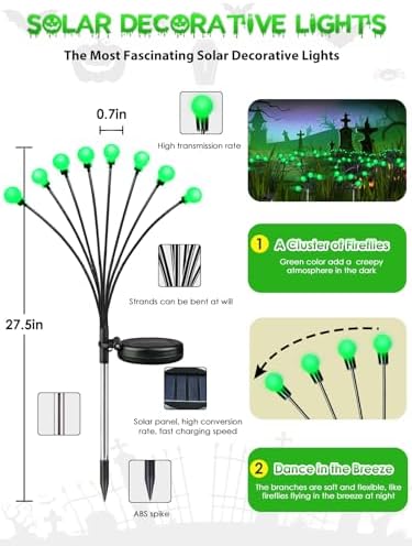 Halloween Decorations Outdoor Solar Firefly Lights 6 Pack 48 LED Green - Image 6