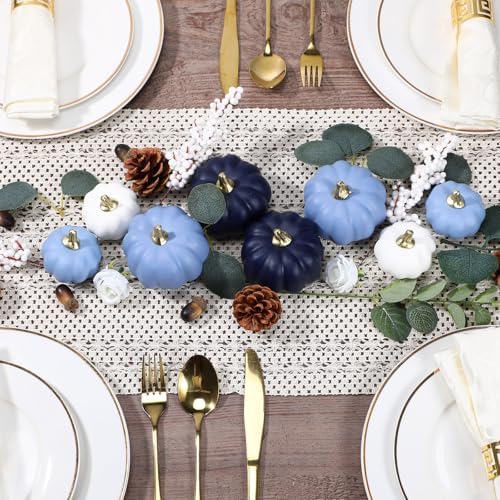 Suncalla Artificial Pumpkin Eucalyptus Leaves Fall Decor, 56 PCS Fall Harvest Decorations for Halloween Thanksgiving with Pumpkins Acorns Pinecones Berries Leaves for Farmhouse Table Tiered Tray - Image 5