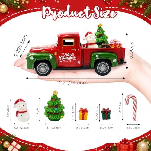Christmas Truck Decor, 5.7 Inch Vintage Metal Pickup with Snowman and Tree - Image 3