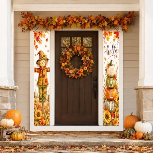 IVN Fall Scarecrow Pumpkin Tower Porch Banners 12x71 Inch Set of 2 - Image 2
