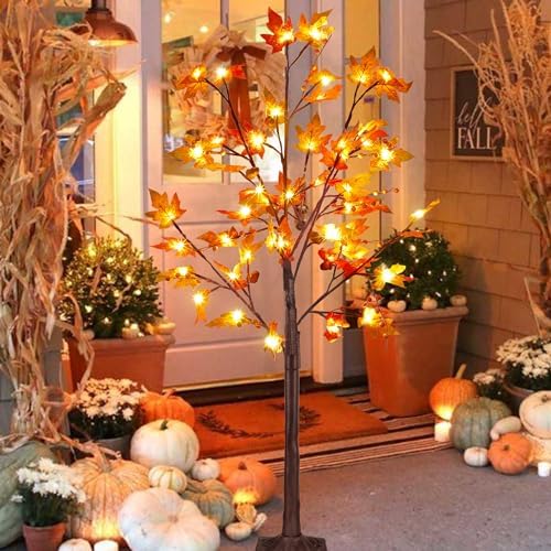 FORUP LED Lighted Maple Tree, 4 FT Lighted Artificial Tree for Thanksgiving Harvest Fall Festival Halloween Home Party Decoration - Image 5
