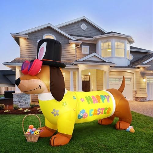 Leyndo 5.3 ft Easter Inflatables Outdoor Decorations Easter Dachshund Dog Inflatable Blow up Dachshund Dog with Built-in LED Lights for Holiday Party Spring Indoor Outdoor Garden Lawn Yard Decorations - Image 2