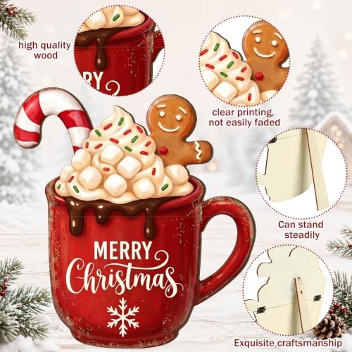 Beeveer Christmas Wooden Standing Front Door Porch Sign Hot Cocoa Gingerbread Man Welcome Standing Vintage Christmas Welcome Decor for Home Farm Front Door Yard Sign - Image 4