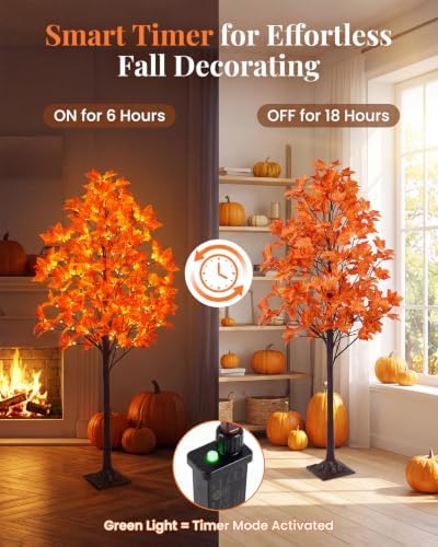 2 Pack 5FT Artificial Lighted Maple Tree with 96 LED & 192 Ultra-Dense Maple Leaves - Fall Decorations Maple Tree with Timer & Warm White Light for Thanksgiving Autumn Decor Indoor Outdoor - Image 3