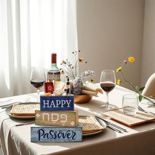 Lineshading 4 Pcs Wooden Passover Block Signs Farmhouse Tiered Tray Decor - Image 5