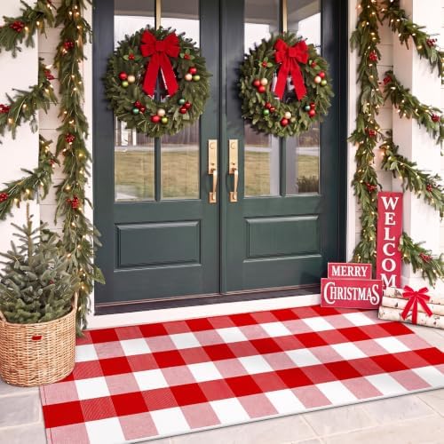 Duraaamo Red White Buffalo Plaid Runner Rug 2' x 5' for Christmas Decor - Image 3