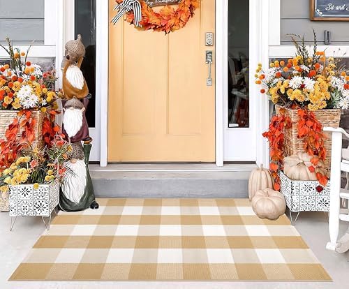 Front Door Mat Outdoor Entrance 27.5''x 43.3''Checkered Porch Rug Cotton Washable Farmhouse Layered Doormat for Indoor/Outdoor, Kitchen, Entryway,Bathroom by BUAGETUP