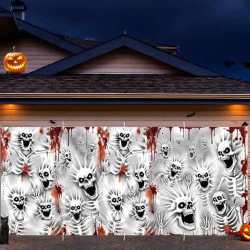 7 x 16 ft Skull Collage Halloween Garage Door Decorations Halloween decorations Door Cover, Hanging Banner for Home, Outdoor, Indoor, Spooky Party, Wall, Window - Image 2