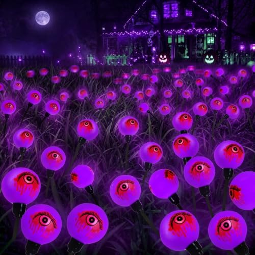 EEW Solar Halloween Decorations Outdoor 6 Pack 36 LED Eyeball Lights Purple by EEW