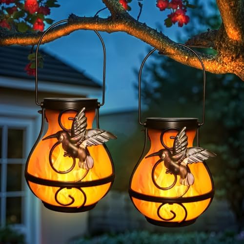 Solar Lanterns Outdoor Waterproof Hummingbird Lantern Flame Lights by X-PREK