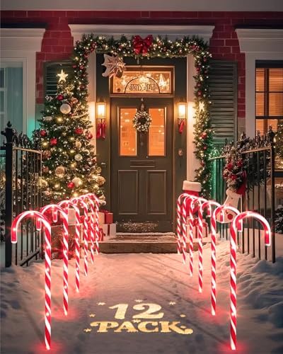 COOLWUFAN 12 Pack 17 Inch Candy Cane Christmas Pathway Lights Outdoor Decor by COOLWUFAN