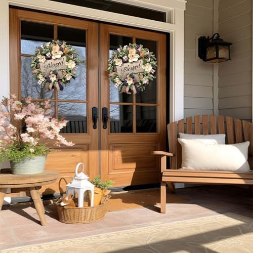 Spring Summer Wreath for Front Door,Farmhouse White Floral Porch Decor - Image 4