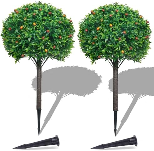PATIO CHOICE Artificial Topiary Boxwood Ball Trees Set of 2 30" Fake Outdoor Plants Realistic Olive Tree Fake Bushes Lifelike Shrubs Decorations for Outdoor Indoor Front Porch Garden by LittleBeaver
